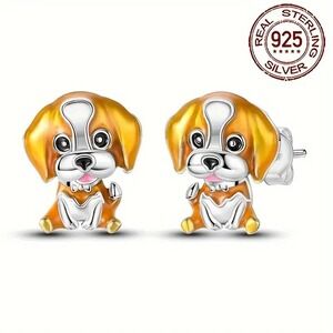 925 Sterling Silver Puppy Dog Stud Earrings Cute Animal Jewelry for‎ Women